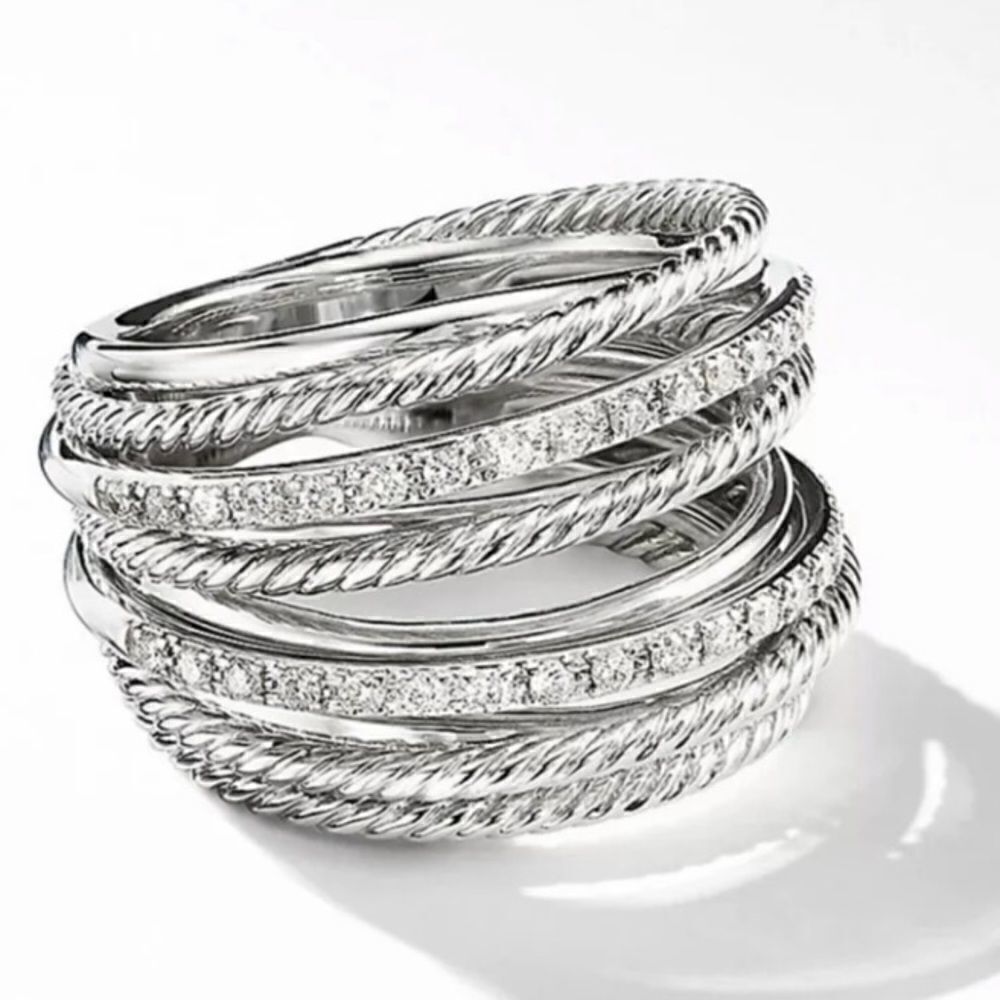 The Moderne Statement band ring in 925 & white sapphire sz 6
